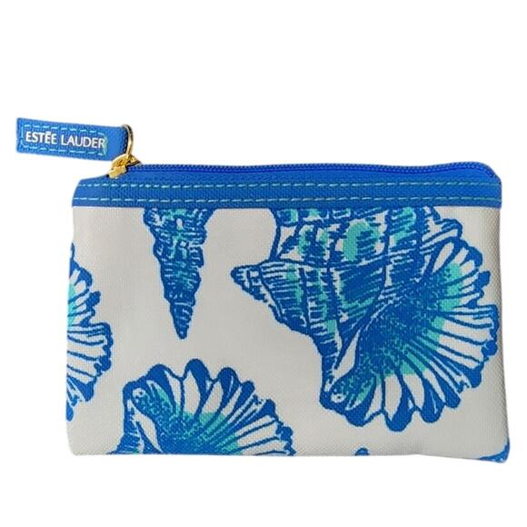 Estee Lauder Blue and white cosmetic bag/ coin purse measures 5x4x.75 - Picture 2 of 5